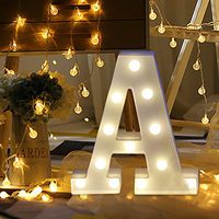 QIUUE 26 Letters LED Lights - Alphabet LED Letter Lights Light Up White Plastic Letters Standing Hanging A-N (A)