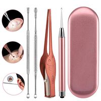 4 Pack Ear Pick with Light, Ear Cleaner Ear Wax Removal Tool Kit for Kids and Adults, Ear Picks Digger & Tweezers & Spiral Spring Ear Spoon Set with Storage Box (Rose Gold)