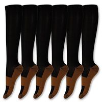 David accessories Graduated Copper Compression Socks Anti Fatigue Knee High Socks 6 Pairs Men Women Pain Ache Relief Stockings-15-20 mmHg (All Black, L/XL)
