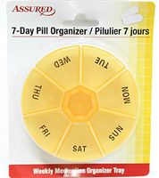 Assured 7 Day Circular Pill Organizer Weekly Medication Tray (Yellow Orange)