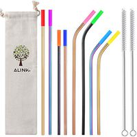 ALINK Multi Size Colored Stainless Steel Metal Straws with Silicone Tips, Reusable Straws for 20/ 30oz Yeti Tumblers, RTIC, Tervis, Starbucks, Set of 8 with Cleaning Brush + Carrying Case