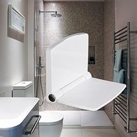 JCWANGDEFU Folding Shower Seat Wall Mounted, ABS, Ivory White, 14.5-Inch by 12.6-Inch