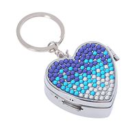 Fashion Heart Shape Gradient Blue Bling Crystal Portable Pill Box Cute Rhinestone Pill Splitter Container Case