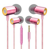 2 Pack 3.5mm Earbuds Ear Buds in Ear Headphones Wired Earphones with Mic Stereo and Volume Control Waterproof Metal Wired Earphone Compatible with Smartphone, MP3/MP4 Player and Tablet (Rose)