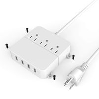 Power Strip with USB, Wall Mountable Surge Protector Smart 3 Outlet and 4 USB Port Charger with 5ft Extension Power Cord 1250W 100-240V Portable USB Strip for Travel, Phone, Computer, (White)