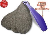 Natural Felt Insoles, Unisex Size 7M & 9W, Man, Woman, Cozy Insoles, Warm Inserts, Work Boot Insoles, Winter Shoes Insoles, 6 mm Thick Footwear Support, 2 Pairs Pack, Free Blue Shoehorn Gift, 803264