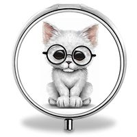 Cat Pill Case, Round Stainless Drug Organizer Container Medicine Cover for Pocket Daily&Weekly