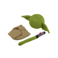 3PCS Infant Newborn Baby Crochet Costume Outfits Photography Props Green Hat+Pant+Green Blade Lightsaber 0-6 Months