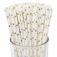 Just Artifacts Decorative Striped Paper Straws (100pcs, Star, Metallic Gold)
