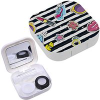 Portable Contact Lens Case Box Travel Kit Mirror + Bottle + Tweezers Container Holder [ Fashion Patch Badges On ]