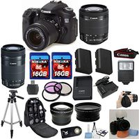 Canon EOS 70D Camera Body w/ Canon 18-55mm STM Standard Lens +Canon 55-250mm IS STM Zoom Lens + .43x Wide Angle Lens + 2.2x Telephoto Lens + 24pc Accessory Bundle Kit - International Version