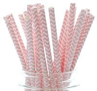 Pink Chevron Design Paper Straws - 25 Pack - Wedding Zigzag Straws, Girl Baby Shower Straws, Pink Chevron Straws