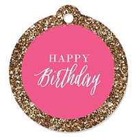 Chic Happy Birthday - Pink and Gold - Birthday Party Favor Gift Tags (Set of 20)