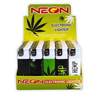 Hemp Art Neon Electronic Disposable Lighters, Wholesale Pack Lot Assorted Lighter (50)