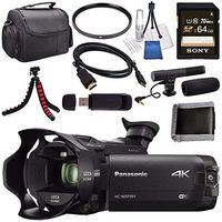 Panasonic HC-WXF991 HC-WXF991K 4K Ultra HD Camcorder with Twin Camera + Sony 64GB SDXC Card + Flexible Tripod + Carrying Case + Memory Card Wallet + Card Reader + HDMI Cable + Condenser Mic Bundle