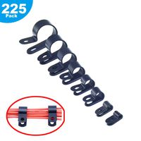Yosawa 225-Pieces Nylon Rope Light R-Style Cable Clamp Mounting Clips for 1/8", 3/16", 1/4", 5/16", 3/8", 1/2", 5/8", 3/4" Diameter Wire Management Black