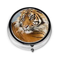 ZZguowuque Round Pill Case with 3 Compartment，Small Pill Case Portable for Pocket Purse， Travel Pills Box Tiger Predator