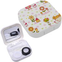 Portable Contact Lens Case Box Travel Kit Mirror + Bottle + Tweezers Container Holder [ Cute Cartoon Girl ]