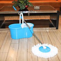Festnight 360° Spin Mop with Bucket & Dual Mop Heads Blue 360° Spin Mop Bucket with Extra Dual Fiber Mop Heads and Dryer Bucket Extended Handle for Home Kitchen Office Floor Cleaning Blue