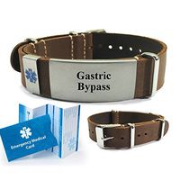 Gastric Bypass Top Grain Leather NATO Style Medical Alert ID Bracelet. Choose Color!