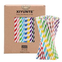 XIYUNTE 200pcs Colorful Striped Paper Straws Biodegradable, Natural, Environmentally Friendly, Triple Layer Technology Disposable Drinking Straws for Everyday, Parties