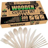 Natural Wooden Cutlery - 350 Count | Disposable, Biodegradable & Eco-friendly | Better than Plastic | 100 Forks, 100 Spoons, 100 Knives & 50 Coffee Stirrers | For Parties, Picnics, Camping etc.