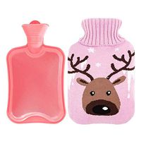 800ML Cute Deer Classic Rubber Cold or Hot Water Bottle with Knit Cover - Pink