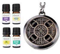 mEssentials Celtic Cross Pewter Aromatherapy Essential Oil & Diffuser Necklace Gift Set