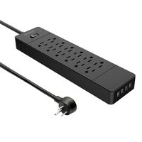 NTONPOWER Surge Protector Power Strip - 12 Outlets 4 USB Ports Flat Plug 5 ft Extension Cord Wall Mounted - Black