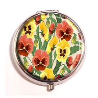 LCTCKP Pansies and Ladybirds Custom Fashion Hot Round Pill Box Decorative Metal Western Medicine Tablet Container Box