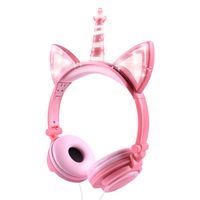 esonstyle Unicorn Kids Headphones Kids LED Light Headband Earphone Foldable Over On Ear Game Headset for Toddlers Travel Birthday Gifts (Peach)