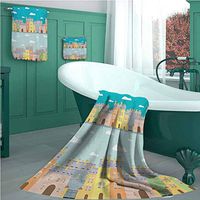 Dutch Luxury Line 3 Piece Towel Set, Colorful Houses Traditional Architecture of Holland Cartoon Old Town Illustration, 1 Bath Towels, 1 Hand Towels and 1 Washcloths - Quick Drying! Multicolor