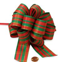 Christmas Plaid Polyethylene Pull String Bow 5 1/2" | Quantity: 24 | Diameter - 5 1/2" Width 1 1/4"