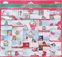 Pack of 100 - Traditional Christmas Red & Green Plaid Design Self Adhesive Gift Tags - Just Peel and Stick! - Festive Holiday Fun! to: / from: (Assorted Sizes) Seasons Greetings, Noel, Tis The Season