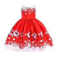 Driuankeji Girls Sleeveless Xmas Print Swing Party Dresses Princess Pageant Gown Christmas Clothes Red