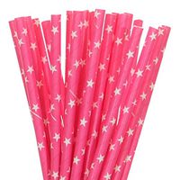 Hot Pink with White Star Paper Straws (25)