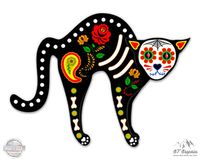 Sugar Skull Cat Dia De Los Muertos - 3" Vinyl Sticker - For Car Laptop I-Pad Phone Helmet Hard Hat - Waterproof Decal