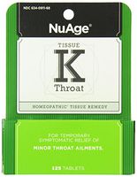 Cough Medicine, NuAge Homeopathic Tissue K Throat Remedy, Sore Throat Relief, 125 Count