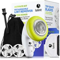 Electric Lint Remover Clothes Shaver Kit, Twist Handle & Large Shaving Head, USB Rechargeable, Cordless, Floating Blades | With Bonus Fabric Fuzz Comb, 2 Spare Blade, Travel Bag & Cleaning Brush