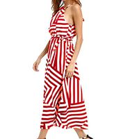 Howstar Womens Halter Open Shoulder Striped Sleeveless Long Evening Party Maxi Dress (XL, Red)
