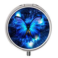 Pill Case - Compact 3 Compartment Medicine Organizer, Customized Round Pill Box for Pocket Traveling and Daily Needs - Blue Butterfly