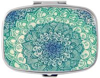 Green Mandala Custom Silver Stylish, Slim Design Pill Box Holder，Rectangle Medicine Vitamin Organizer Pill case