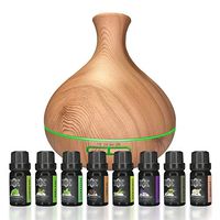 Aromatherapy Diffuser & Essential Oil Set - Ultrasonic Diffuser 350 ml Top 8 Oils-Extreme Cool Mist Output Waterless Auto Shut-Off and 7 color LED-100% Therapeutic Grade Aroma Oils