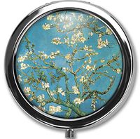 Hanbalin - Almond Blossom Paintings Custom Round Silver Pill Box Pocket 2.1 inches Medicine Tablet Holder Organizer Case for Purse