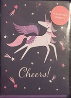 Glitter Embellished Unicorn Print Assorted Boxed Greeting Notecards- 8 Greeting Cards and Lavender Envelopes- 4 x 5 3/8 inches