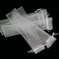 50pcs White Drawstring Organza Folding Hand Fan Pouch Party Wedding Favor Gift Bags 2 x 10 Inches