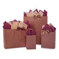 NW Burgundy Gingham Paper Shopping Bags - Assortment of 4 Sizes - 125 Pack