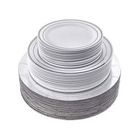 PREMIUM CHINA LOOK DISPOSABLE PLATE SET | 120 pc Set | 40 Charger Plates, 40 Dinner Plates and 40 Side Plates | Silver Glare Collection