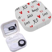 Portable Contact Lens Case Box Travel Kit Mirror + Bottle + Tweezers Container Holder [ Hugs Kiss Love ]