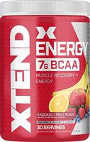 XTEND Energy BCAA Powder Knockout Fruit Punch | 125mg Caffeine + Sugar Free Pre Workout Muscle Recovery Drink with Amino Acids | 7g BCAAs for Men & Women | 30 Servings | Packaging May Vary